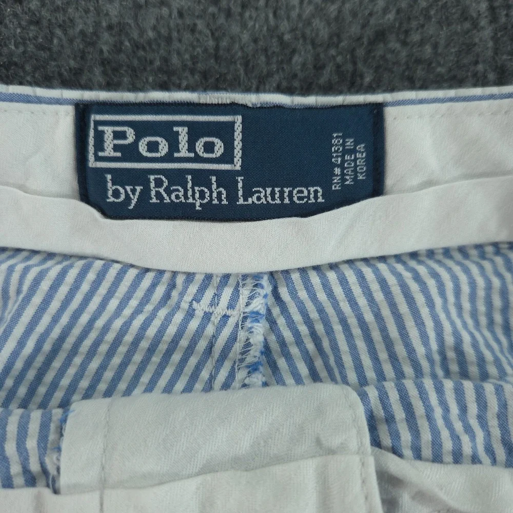 Polo Ralph Lauren Men's 34 Blue Striped Seersucker Chino Shorts Flat Front